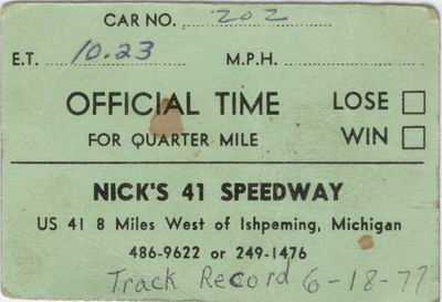Nicks 41 Speedway - Time Ticket From Daniel Depetro (newer photo)